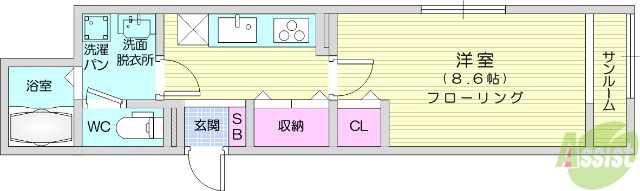 仙台市太白区長町のアパートの間取り