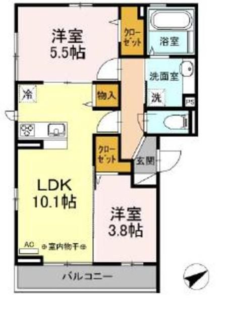 相模原市中央区横山のアパートの間取り