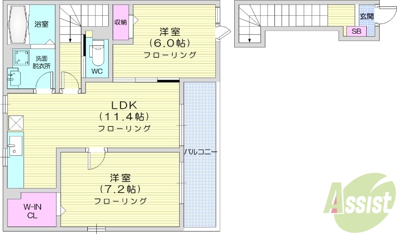 柴田郡柴田町西船迫のアパートの間取り