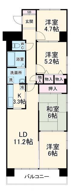 北名古屋市鹿田のマンションの間取り