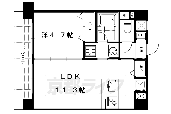 京都市中京区西大文字町のマンションの間取り