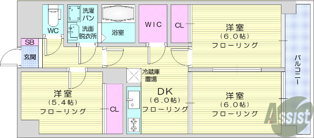 仙台市太白区山田本町のマンションの間取り