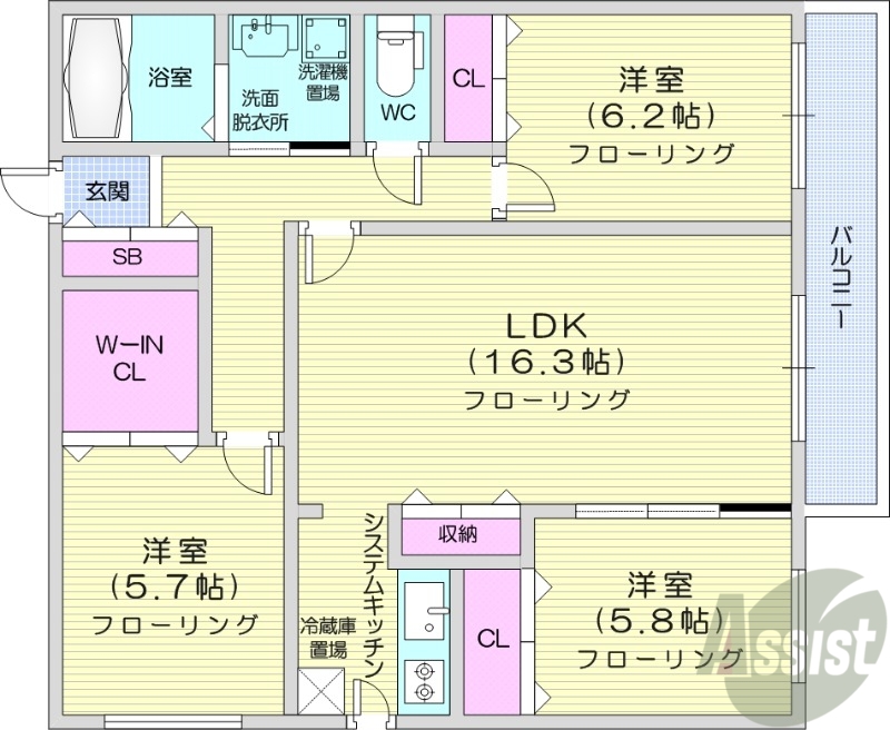 札幌市中央区南十条西のマンションの間取り