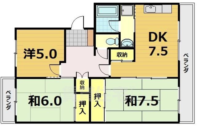 宇治市宇治のアパートの間取り