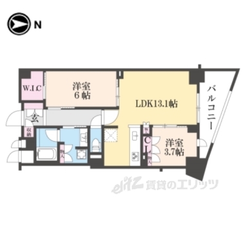 京都市上京区弁財天町のマンションの間取り