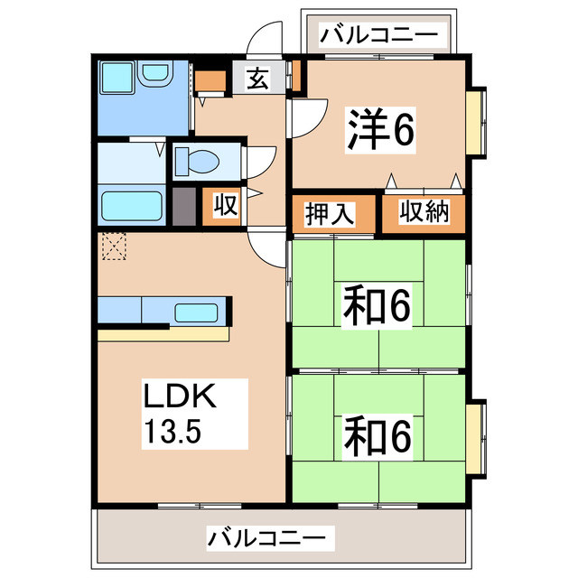 熊本市東区東野のマンションの間取り