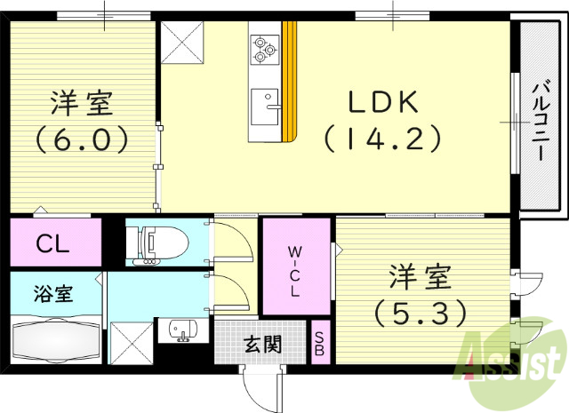 尼崎市七松町のアパートの間取り