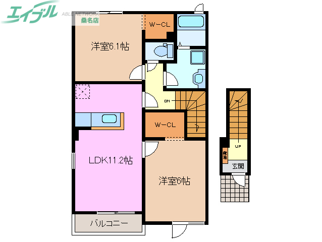 桑名市赤尾台のアパートの間取り