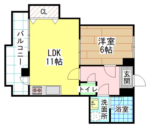 北九州市戸畑区中原東のマンションの間取り