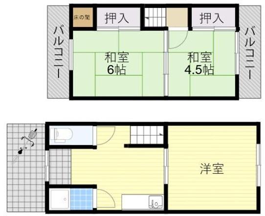 上六万寺町貸家の間取り写真