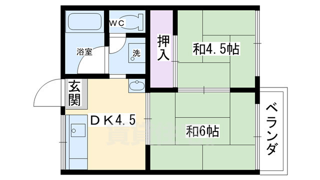 京都市右京区北嵯峨北ノ段町のアパートの間取り