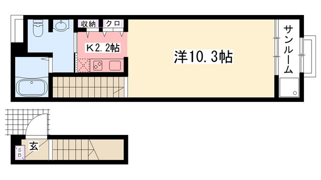 兵庫県西宮市学文殿町１（アパート）の賃貸物件の間取り