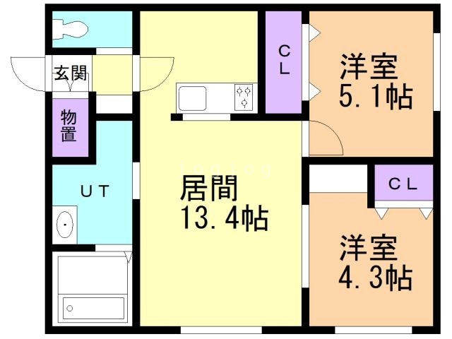 岩見沢市美園四条のアパートの間取り