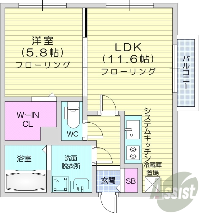 札幌市中央区南二十一条西のマンションの間取り