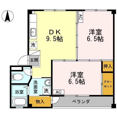 福山市本庄町中のアパートの間取り