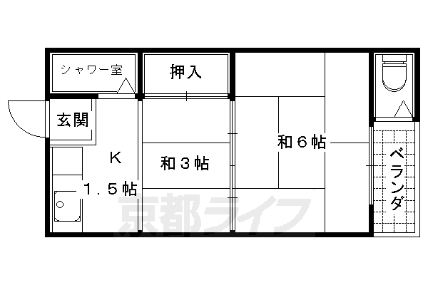 京都市右京区西京極北衣手町のアパートの間取り