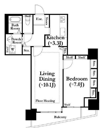 新宿区河田町のマンションの間取り