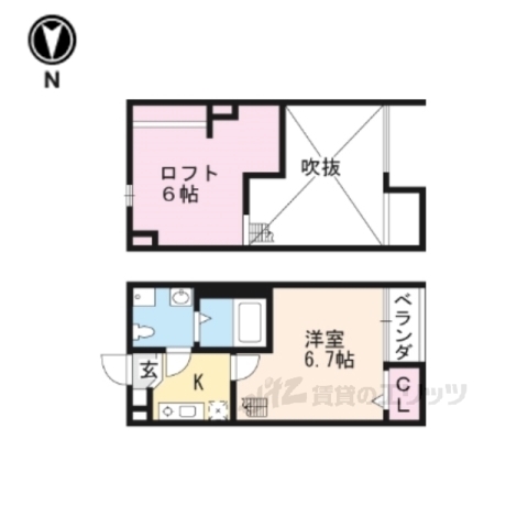 京都市山科区音羽中芝町のアパートの間取り