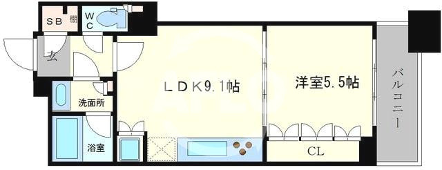 大阪市浪速区難波中のマンションの間取り