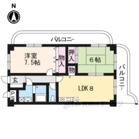 京都市西京区樫原硲町のマンションの間取り