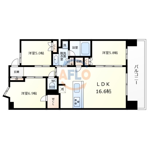 大阪市阿倍野区播磨町のマンションの間取り