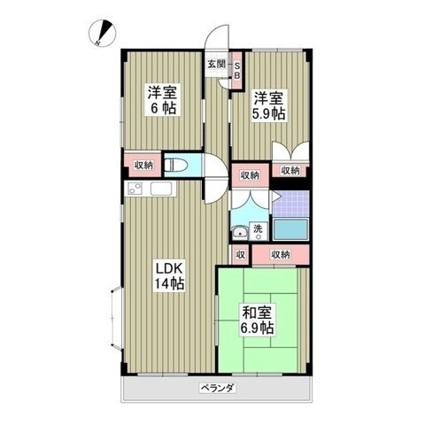 伊勢原市東大竹のマンションの間取り