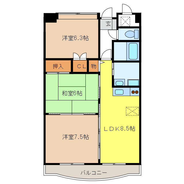 岐阜市宇佐南のマンションの間取り