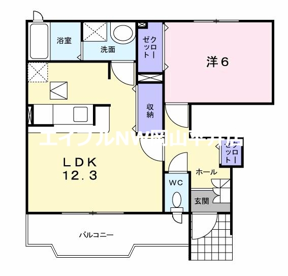 岡山市中区関のアパートの間取り