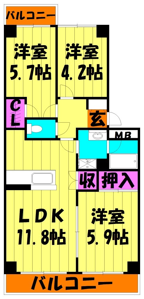 越谷市東大沢のマンションの間取り