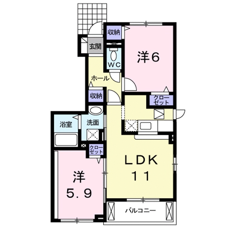 境港市夕日ヶ丘のアパートの間取り