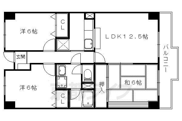 【京都市山科区勧修寺東北出町のマンションの間取り】