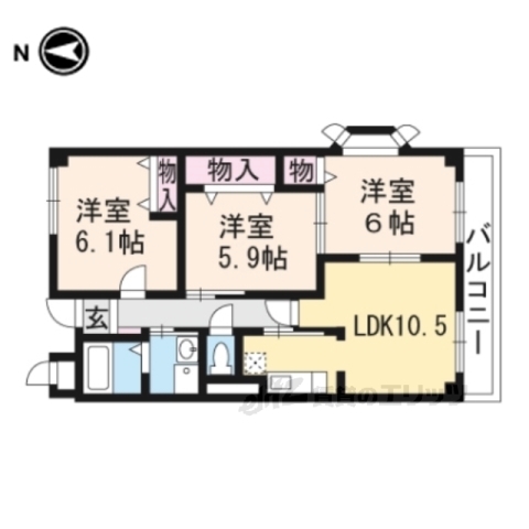 京田辺市草内一ノ坪のマンションの間取り