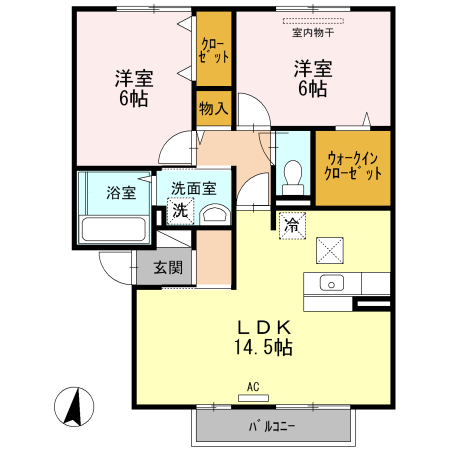 福山市神辺町大字新湯野のアパートの間取り