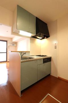 キッチン　ガスコンロとグリル付システムキッチン