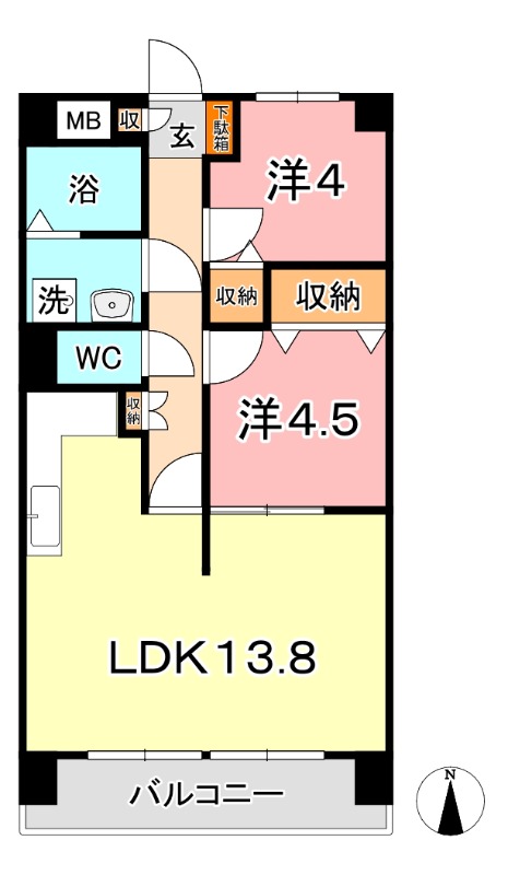 ＪＲ宇野線 大元駅 徒歩13分 10階建 築43年の間取り写真