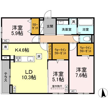ＪＲ仙山線 東照宮駅 徒歩15分 3階建 築1年の間取り写真