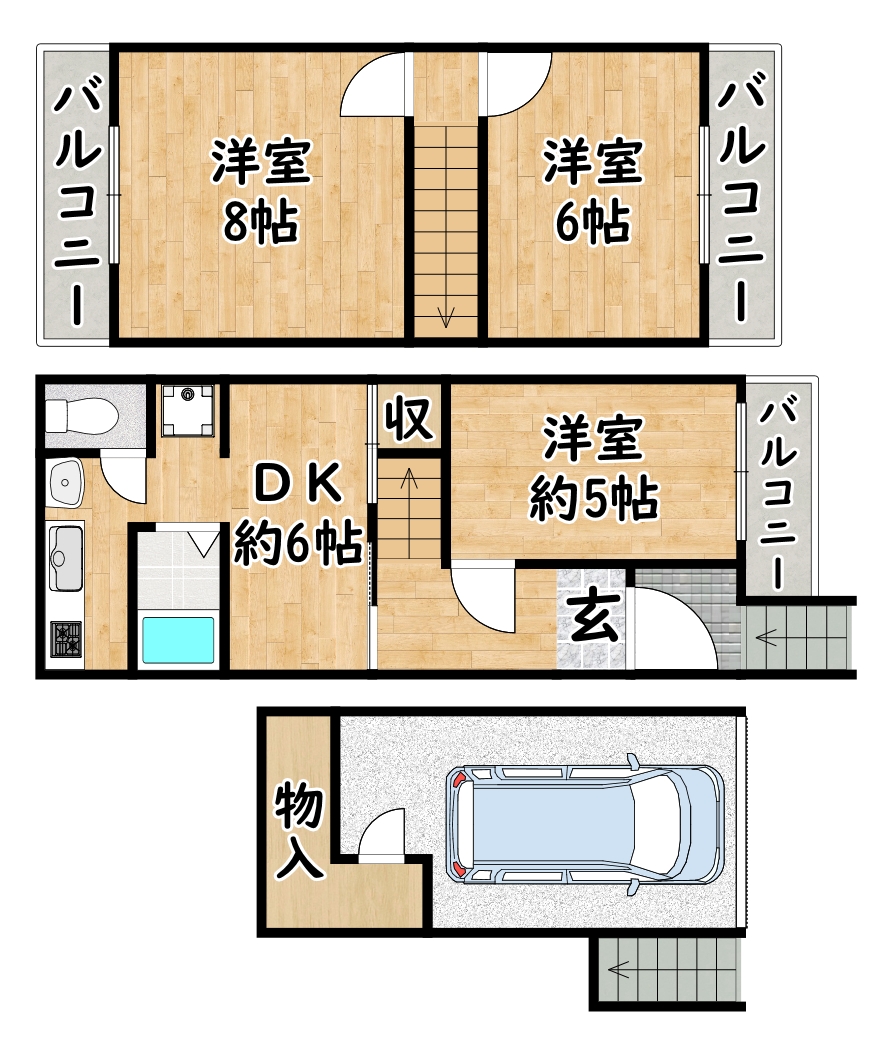 阪堺電気軌道阪堺線 天神ノ森駅 徒歩3分 3階建 築58年の間取り写真