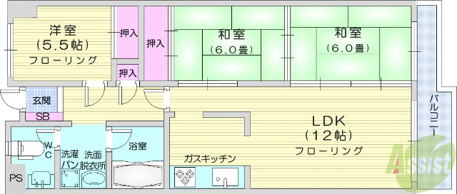 仙台市宮城野区新田のマンションの間取り