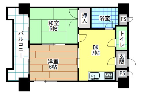 北九州市戸畑区中原東のマンションの間取り