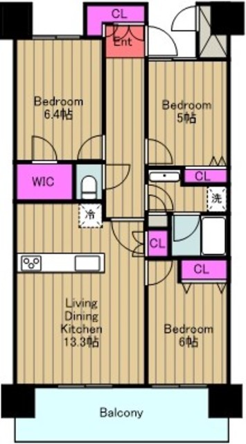 座間市緑ケ丘のマンションの間取り