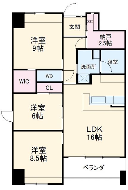 岐阜市香蘭のマンションの間取り