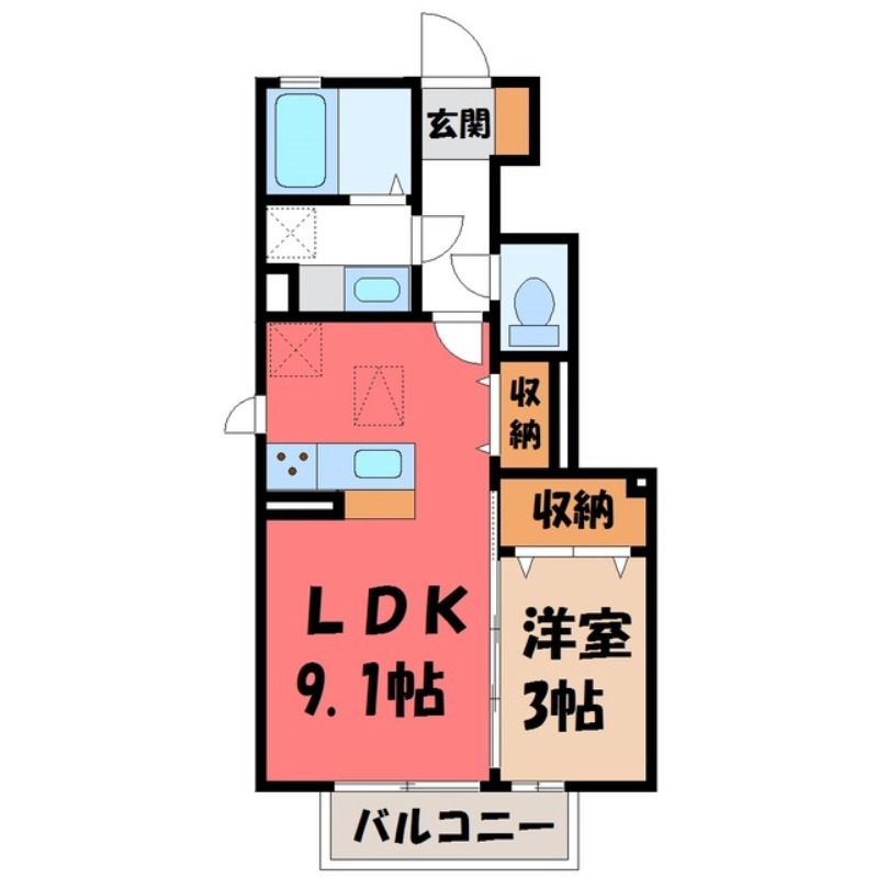 栃木市箱森町のアパートの間取り