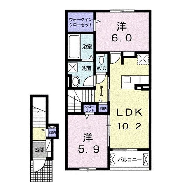 福山市御幸町大字下岩成のアパートの間取り