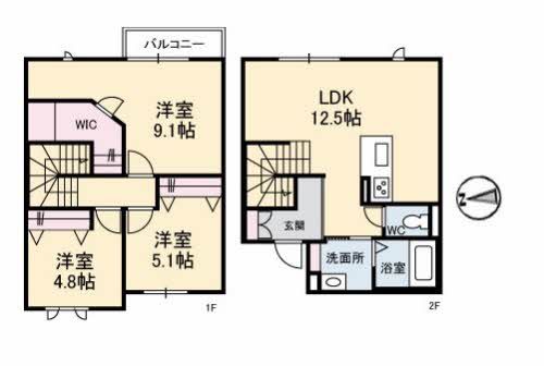 松山市東垣生町のアパートの間取り