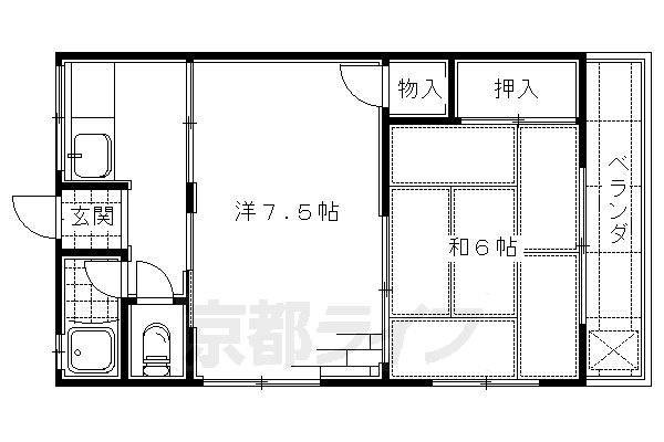 京都市伏見区深草大亀谷西寺町のアパートの間取り