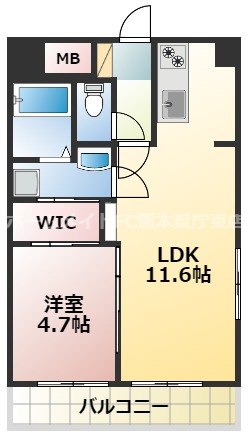 熊本市東区湖東のマンションの間取り