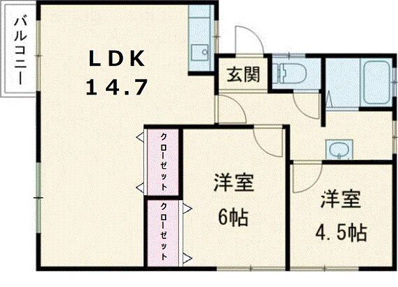 ［大東建託］第３コーポ恵Ｂ（青森市）の間取り