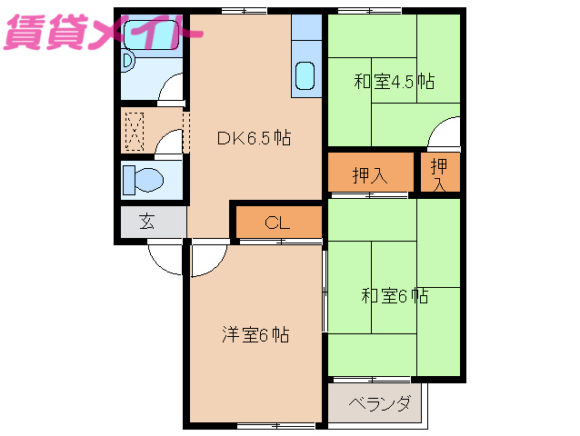 伊勢市小俣町宮前のアパートの間取り