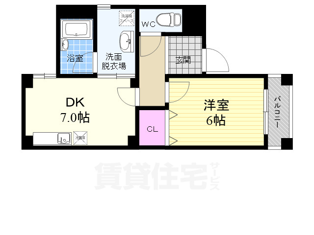 【京都市左京区聖護院東町のマンションの間取り】