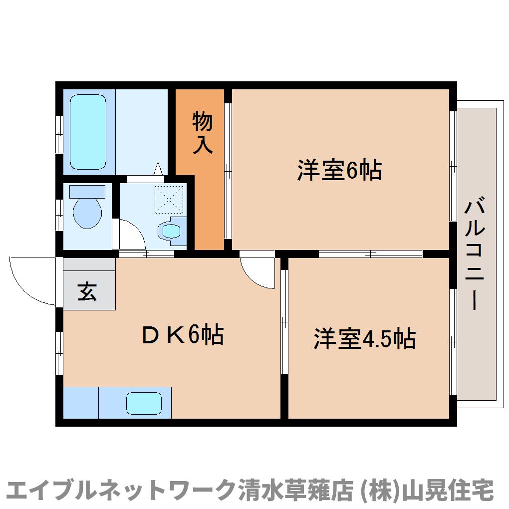 ＪＲ東海道本線 静岡駅 バス乗車時間：29分 最寄りバス停で下車 徒歩6分 2階建 築38年の間取り写真
